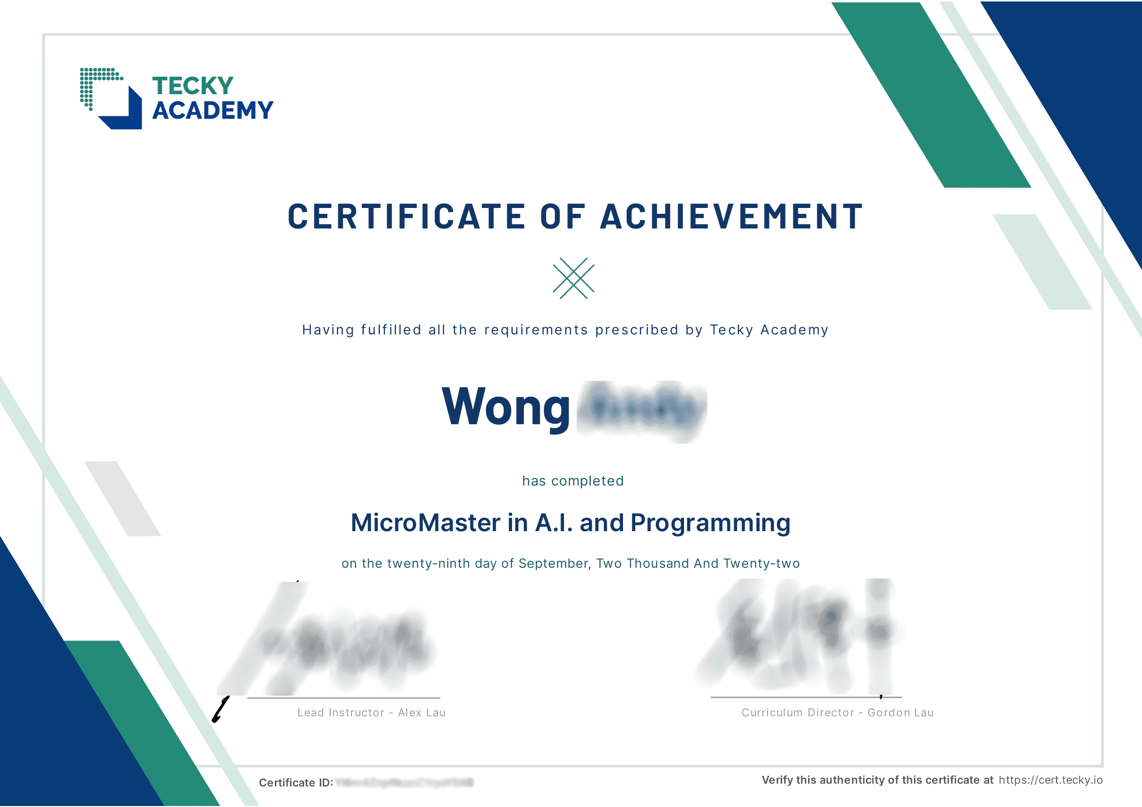 MicroMaster in A.I. & Programming certificate